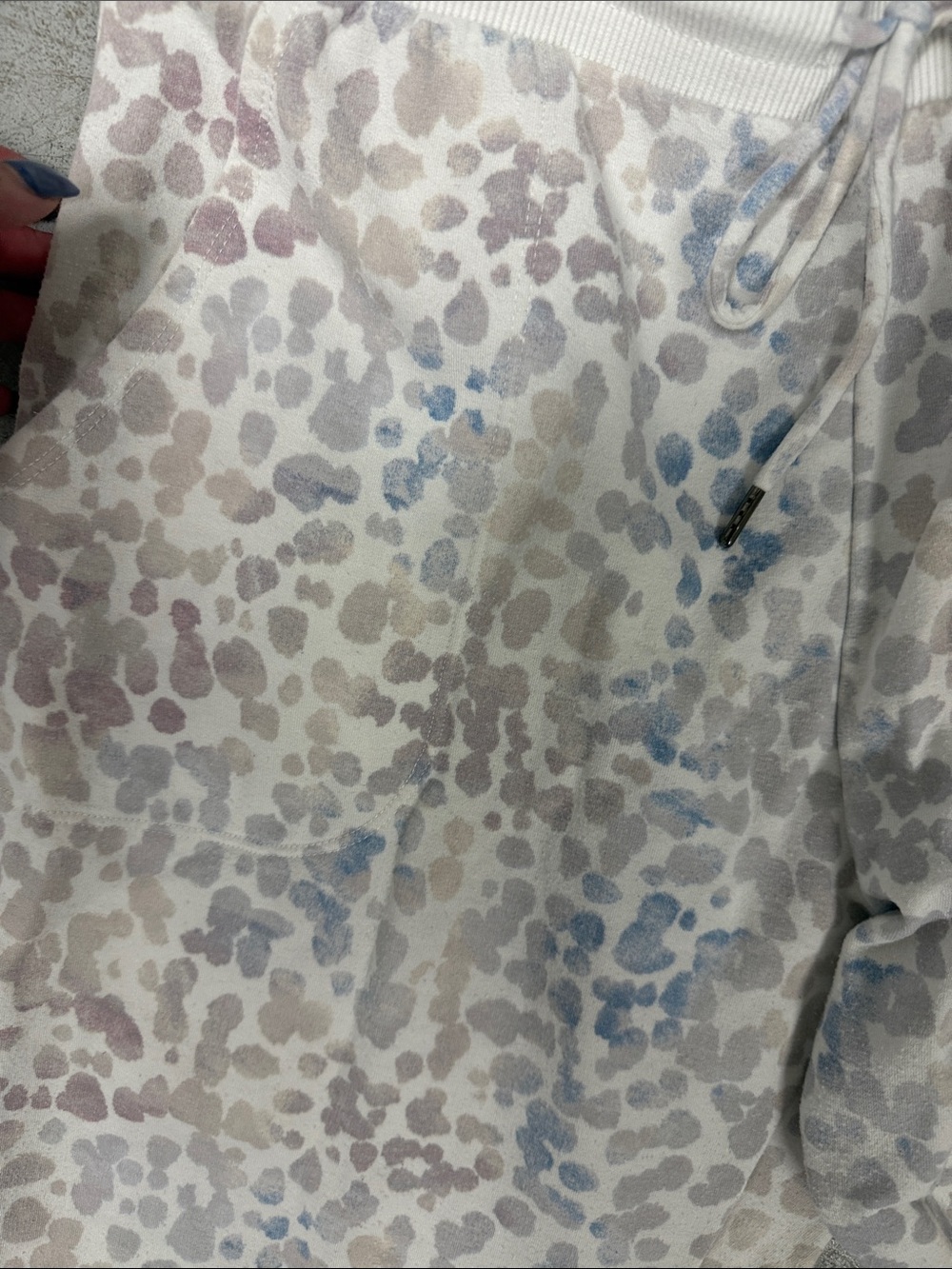 Neutral Spot Print Jogger Sweats - Soft Cream Gray & Blue Print - Size Medium - Picture 4 of 4
